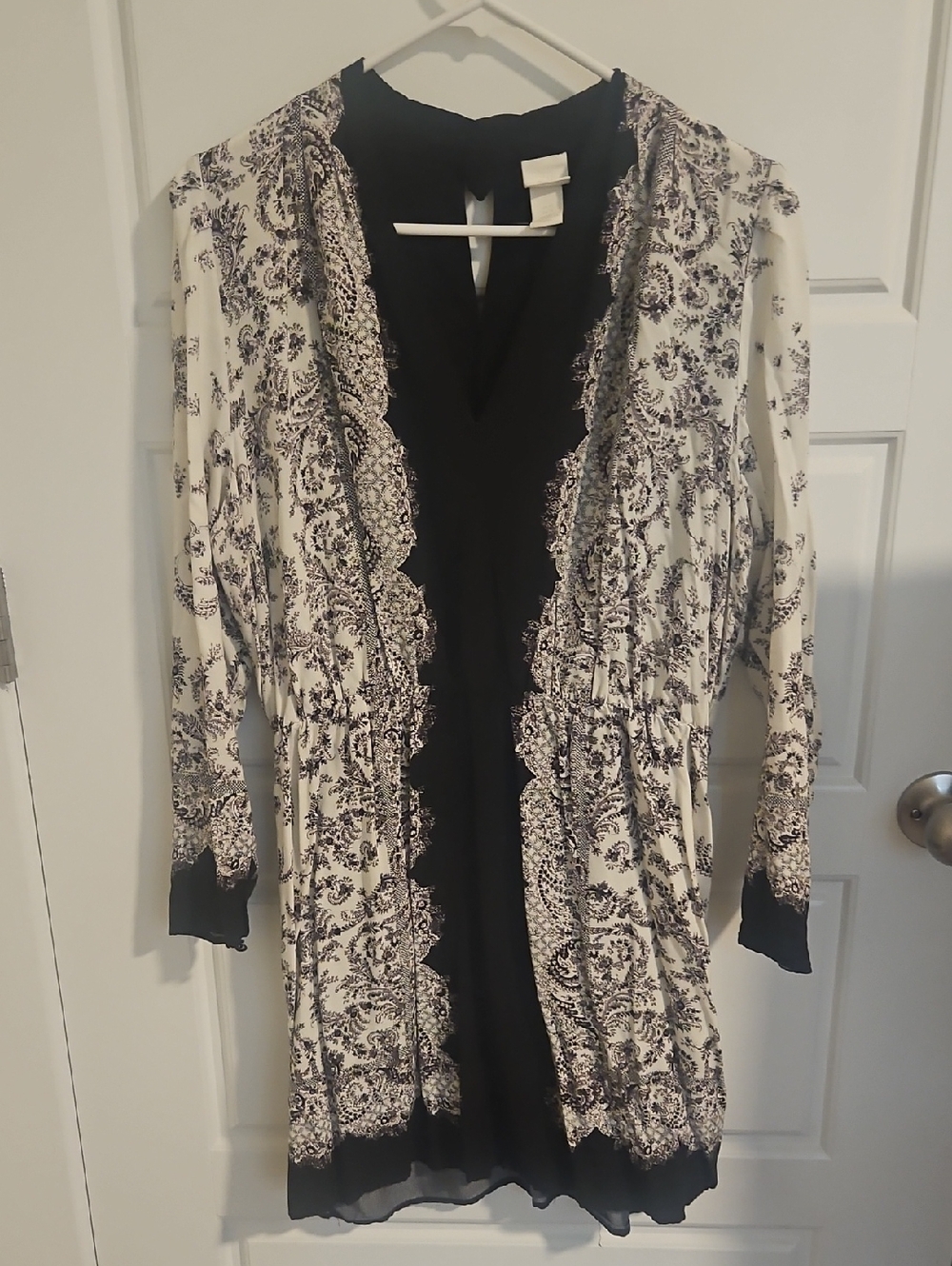 H&M Black and White Paisley-Trim Tunic Dress
